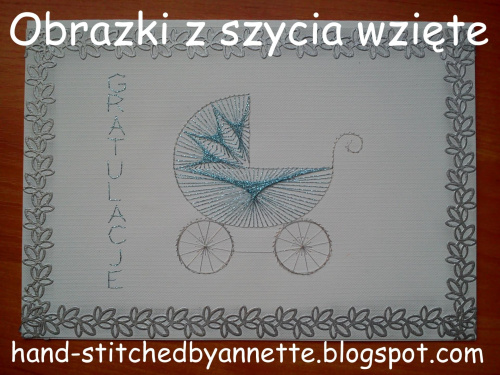 Obrazki z szycia wzięte - na podstawie wzoru ze stitchingcards.com #fantagiro7 #HaftMatematyczny #ObrazkiZSzyciaWzięte #narodziny #chłopiec