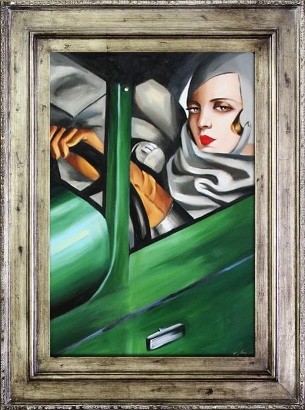 Tamara de Lempicka-Tamara im grünen Bugatti-Ölgemälde Handgemalt Leinwand Rahmen-Sygniert.112x82cm-cena 219,99 euro. wysylka 0 euro.malowany recznie