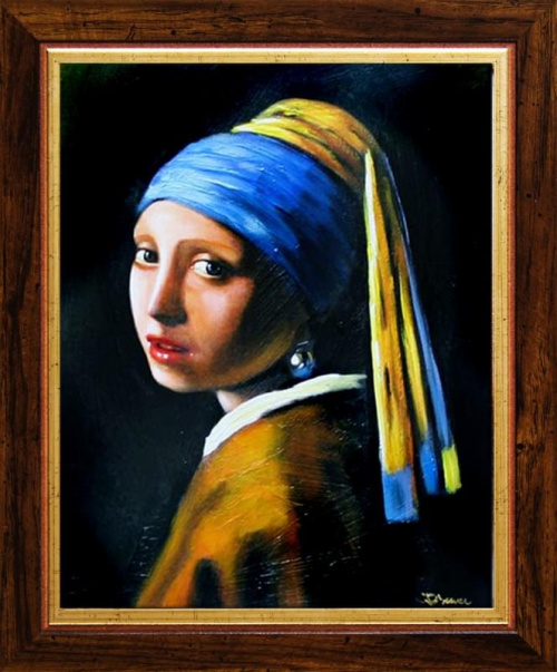 Jan Vermeer - Das Mädchen mit dem Perlenohrring - Große Meister-32x27cm Ölgemälde Handgemalt Leinwand Rahmen-Sygniert.cena 32,99 euro. wysylka 0 euro. malowany recznie